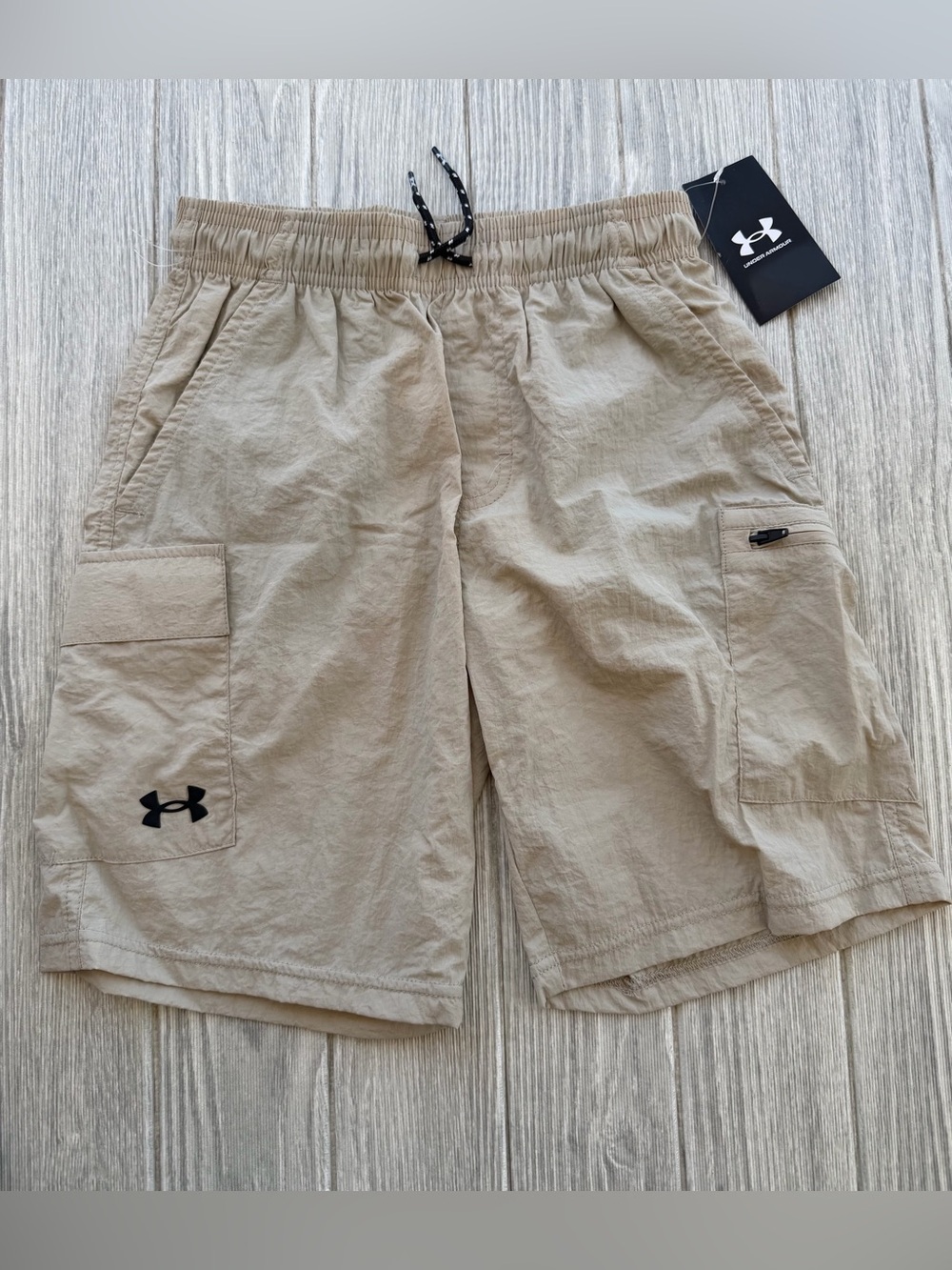 Under Armour Youth Kids Khaki Shorts with Black Logo